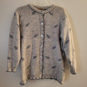 Vtg Colonial Concepts New Zealand Lambswool Angora Gray Print Cardigan Size Med